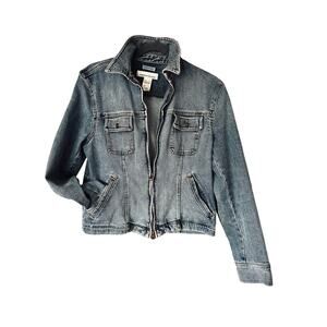Jones NY Sport Stretch Denim Jacket 2way zipper SzM Slimming Jean New York